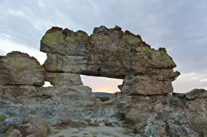 Toliara Gallery: Rock formation La Fenetre d Isalo at dusk, Isalo National Park, at Ranohira, Madagascar