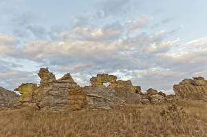 Toliara Gallery: Rock formation La Fenetre d Isalo at dusk, Isalo National Park, at Ranohira, Madagascar