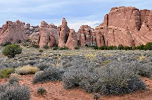 Rock formations of red sandstone near the Devils Garden Trailhead, Arches National Park Rock formations of red sandstone near the Devils Garden Trailhead, Arches National Park