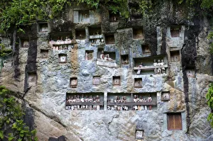 Rock tombs and gallery of ancestors of the Toraja in Lemo, near Rantepao, Sulawesi, Indonesia, Southeast Asia Rock tombs and gallery of ancestors of the Toraja in Lemo, near Rantepao, Sulawesi, Indonesia, Southeast Asia