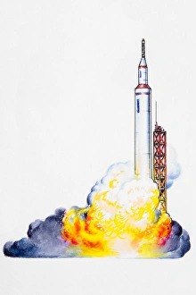 Images Dated 7th February 2008: Rocket launched in cloud of fire and smoke