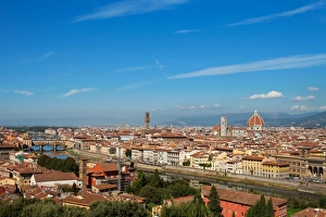 rooftop view of Basilica di Santa Maria del Fiore and Ponte Vecchio in Florence, Italy rooftop view of Basilica di Santa Maria del Fiore and Ponte Vecchio in Florence, Italy