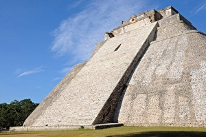 Rounded Mayan Step Pyramid with Blue Sky, Uxmal Rounded Mayan Step Pyramid with Blue Sky, Uxmal