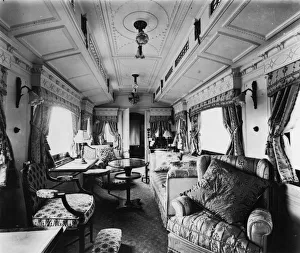 <b class=qtipBold><figcaption>Royal Travel</figcaption></b><br>14th February 1928: The Queen's Day Saloon on board the Royal Train, it is decorated in blue, the Queen's favourite colour. (Photo by Topical Press Agency/Getty Images) Royal Travel