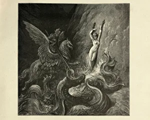 Ruggiero rescues Angelique from a sea monster, Orlando Furioso Ruggiero rescues Angelique from a sea monster, Orlando Furioso