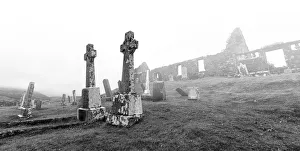 The ruins and graveyard of Cill chriosd on Isle of Skye in mist - Scotland Europe The ruins and graveyard of Cill chriosd on Isle of Skye in mist - Scotland Europe