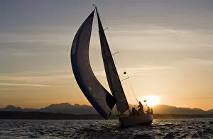 Images Dated 7th May 2007: Sailboat at Sunset, Seattle, Washington