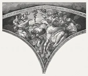 Salvation by the bronze serpent, painted by Michelangelo, Sistine Chapel Salvation by the bronze serpent, painted by Michelangelo, Sistine Chapel