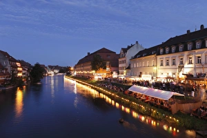 Sandkerwa, folk festival, on the bank of the Regnitz river, view from Markusbruecke Sandkerwa, folk festival, on the bank of the Regnitz river, view from Markusbruecke
