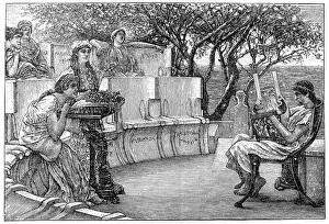 Sappho and her companions listening as the poet Alcaeus plays a kithara Sappho and her companions listening as the poet Alcaeus plays a kithara