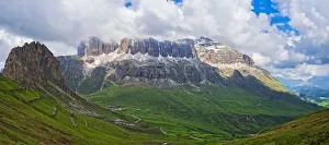Sass Pordoi on a cloudy day, Dolomites, Trentino, Italy Sass Pordoi on a cloudy day, Dolomites, Trentino, Italy