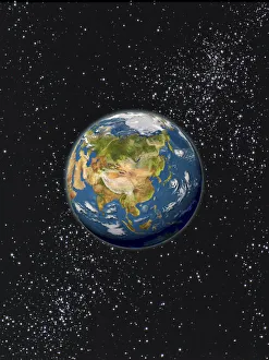 Satellite view of Earth featuring cloudless view of India, China, Russia, and Pakistan Satellite view of Earth featuring cloudless view of India, China, Russia, and Pakistan