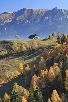 Scenic landscape of mountain range and house, Piatra Craiului National Park, Magura Scenic landscape of mountain range and house, Piatra Craiului National Park, Magura