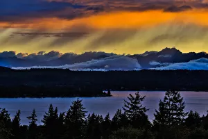 Scenic view of Olympic Mountains and Dyes Inlet at sunset, Bremerton, Washington State Scenic view of Olympic Mountains and Dyes Inlet at sunset, Bremerton, Washington State