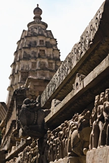Sculptures on the wall of a temple, Lakshmana Temple, Khajuraho, Chhatarpur District Sculptures on the wall of a temple, Lakshmana Temple, Khajuraho, Chhatarpur District
