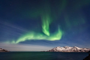 <b class=qtipBold><figcaption>The Seals</figcaption></b><br>Northern Lights (Aurora Borealis) over GrotfjAžrd, KvalAžya (lit. Whale Island). KvalAžya is a montainous island located in Troms county in northern Norway. Moonlit, snowcapped mountains reflected in the water.<br><em>© Krzysztof Baranowski</em> The Seals