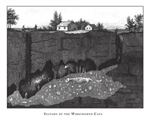 Section of the Wirksworth Cave and Fossils Engraving Antique Illustration, Published 1851 Section of the Wirksworth Cave and Fossils Engraving Antique Illustration, Published 1851