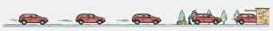 Sequence of illustrations of car approaching garage, man unloading car, and car entering garage Sequence of illustrations of car approaching garage, man unloading car, and car entering garage