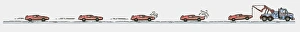 Sequence of illustrations of car breaking down and towed away by truck Sequence of illustrations of car breaking down and towed away by truck