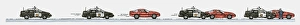 Sequence of illustrations of police car in pursuing and catching up with red sports car Sequence of illustrations of police car in pursuing and catching up with red sports car