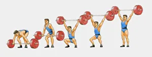 Sequence of illustrations showing man weightlifting Sequence of illustrations showing man weightlifting