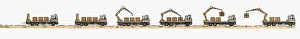 Sequence of illustrations of unloading crane removing cargo containers from truck Sequence of illustrations of unloading crane removing cargo containers from truck