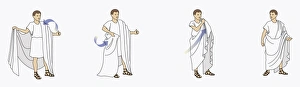 Series of illustrations showing Roman man dressing in toga Series of illustrations showing Roman man dressing in toga