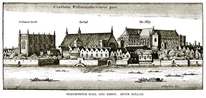 Seventeenth century view over the River Thames to Parliament House, Westminster Hall and Westminster Abbey Seventeenth century view over the River Thames to Parliament House, Westminster Hall and Westminster Abbey