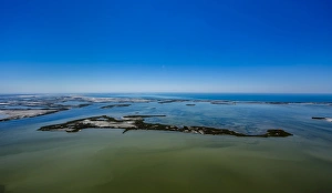 Shallow water island, Saintes-Maries-de-la-Mer, Camargue, Provence-Alpes-Cote dAzur, France Shallow water island, Saintes-Maries-de-la-Mer, Camargue, Provence-Alpes-Cote dAzur, France