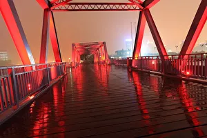 Shanghai of red steel bridge Inverted reflection Shanghai of red steel bridge Inverted reflection