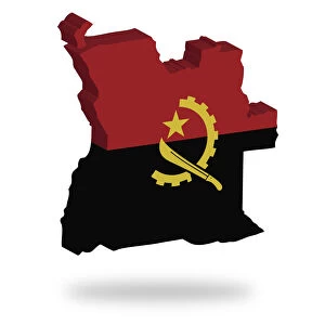 Shape and national flag of Angola, levitating, 3D computer graphics