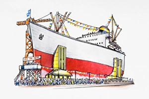 Ship surrounded by crowd celebrating maiden voyage Ship surrounded by crowd celebrating maiden voyage