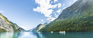 Ships on Lake Konigssee, Berchtesgaden National Park, Berchtesgadener Land district, Upper Bavaria, Bavaria, Germany Ships on Lake Konigssee, Berchtesgaden National Park, Berchtesgadener Land district, Upper Bavaria, Bavaria, Germany