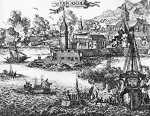 Siege of Candia, today Heraklion, on Crete by the Turks 1669, copper engraving Siege of Candia, today Heraklion, on Crete by the Turks 1669, copper engraving