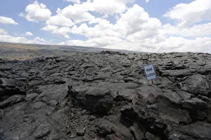Sign road closed, lava field in the East Rift Zone, Kilauea volcano, Big Island, Hawaii Sign road closed, lava field in the East Rift Zone, Kilauea volcano, Big Island, Hawaii