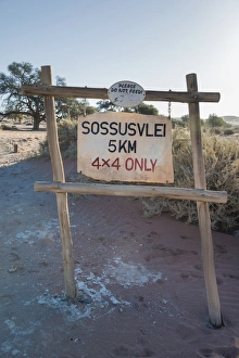 Sign on sand track 4x4 only, Sossusvlei, Namib-Skeleton Coast National Park, Namibia Sign on sand track 4x4 only, Sossusvlei, Namib-Skeleton Coast National Park, Namibia
