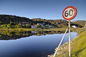 Sign, speed limit 60 km h, northern Norway, Scandinavia, Europe Sign, speed limit 60 km h, northern Norway, Scandinavia, Europe