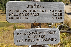 Signposts at Poudre Lake, Trail Ridge Road, Rocky Mountain National Park, Colorado, USA Signposts at Poudre Lake, Trail Ridge Road, Rocky Mountain National Park, Colorado, USA
