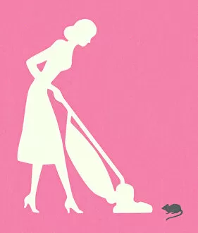 Chores Gallery: Silhouette of Woman Vacuuming With Mouse