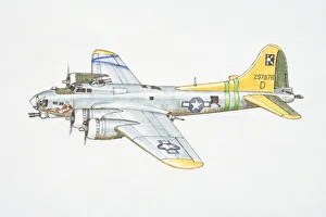 Silver Boeing B-17G American military jet with yellow Tail, side view Silver Boeing B-17G American military jet with yellow Tail, side view