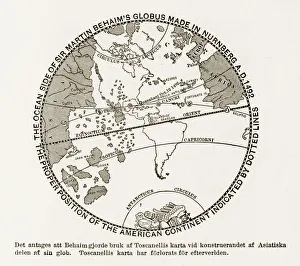 Sir Martin Behaimas Globe of the American Continent Engraving, 1492 Sir Martin Behaimas Globe of the American Continent Engraving, 1492
