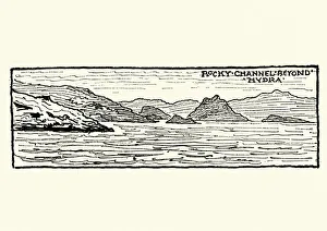 Sketch of Rocky coastline, Hydra, Greece, 19th Century Sketch of Rocky coastline, Hydra, Greece, 19th Century