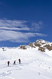 Ski hiker during the ascent of Staudenberg Joechl ridge in Ridnaun above Schneeberg, Sterzing Ski hiker during the ascent of Staudenberg Joechl ridge in Ridnaun above Schneeberg, Sterzing