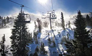 Ski Resort as seen from Chair Lift on Windy day Ski Resort as seen from Chair Lift on Windy day