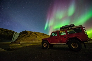 <b class=qtipBold><figcaption>Skogafoss and northern lights</figcaption></b><br>Skogafoss is a waterfall situated on the Skoga River in the south of Iceland at the cliffs of the former coastline.<br><em>© 2015 Anan Charoenkal</em> Skogafoss and northern lights