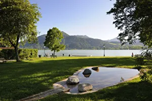 Small park on the lakeside promenade, Tegernsee lake, Upper Bavaria, Bavaria, Germany Small park on the lakeside promenade, Tegernsee lake, Upper Bavaria, Bavaria, Germany