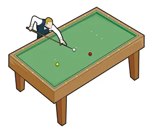 Snooker player holding cue, pointing at cue ball Snooker player holding cue, pointing at cue ball