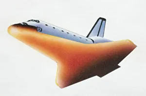 Space shuttle returning Earth through the atmosphere with heat-shield tiles glowing Space shuttle returning Earth through the atmosphere with heat-shield tiles glowing