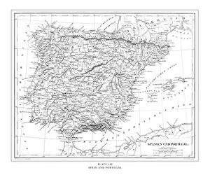 Spain and Portugal Engraving Antique Illustration, Published 1851 Spain and Portugal Engraving Antique Illustration, Published 1851