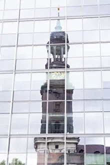 The St. Michaelis Church reflected in a glass facade, Hamburg, Germany The St. Michaelis Church reflected in a glass facade, Hamburg, Germany